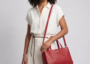 modelo posa com bolsa feminina para viagem